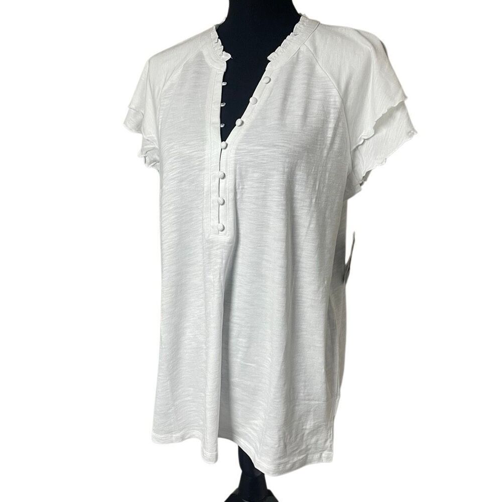 Torrid White Vintage Slub Jersey Ruffle Henley Top